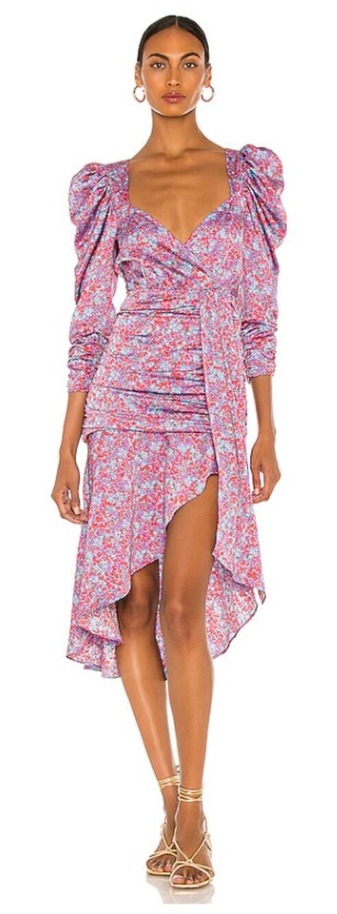 For Love & Lemons Charlie Floral Ruched Puff Sleeve Dress Blossom XS NEW